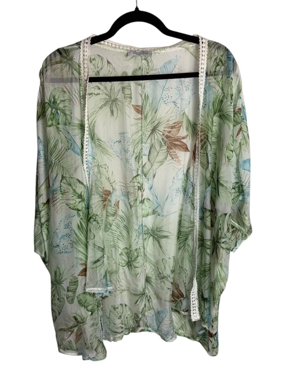 Elena Baldi Made In Italy One Size Silk Lace Kimono Tropical Beach Sheer Swim